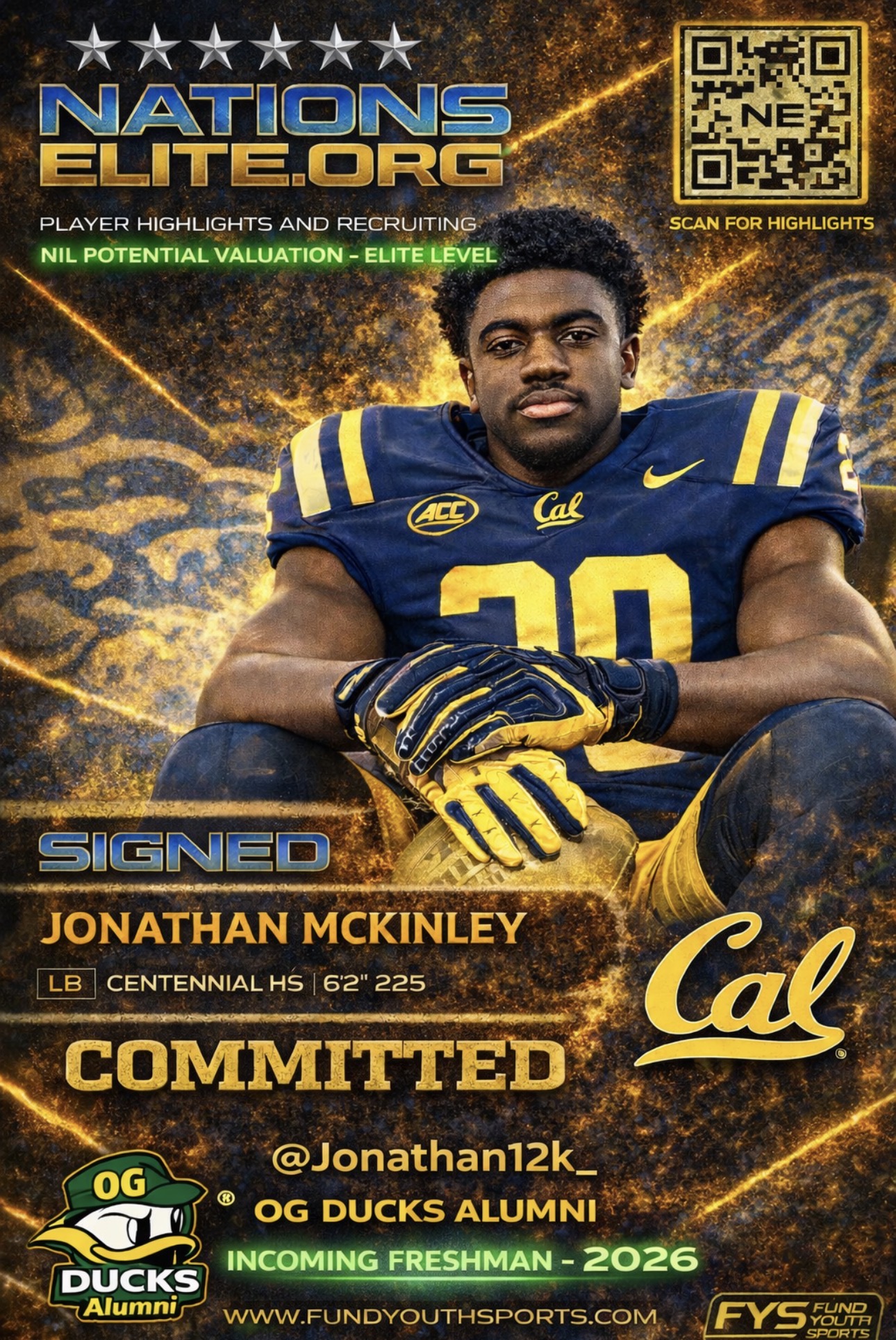 Nations Elite commitment visual for linebacker Jonathan McKinley