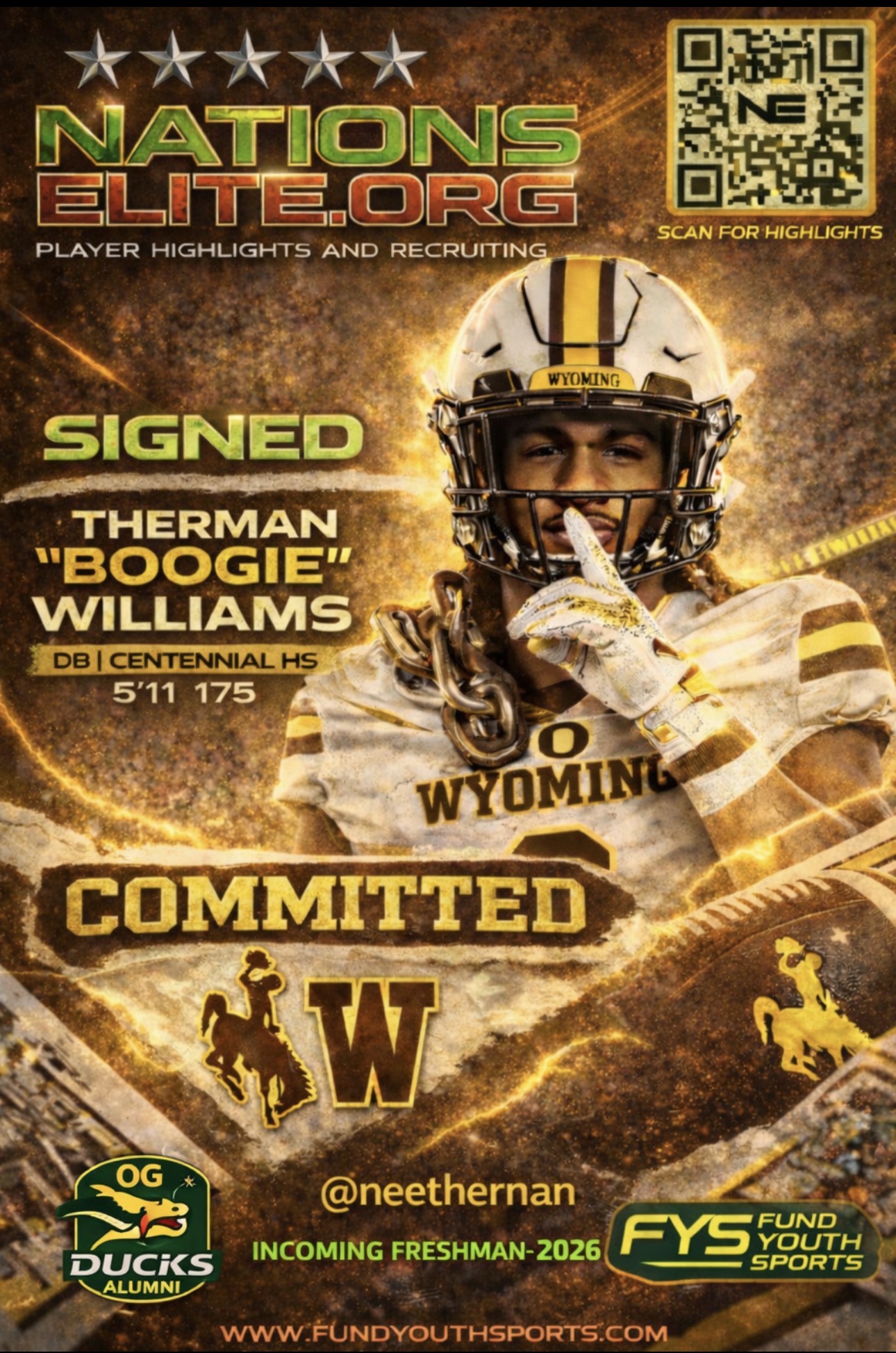 Nations Elite commitment visual for defensive back Therman Williams