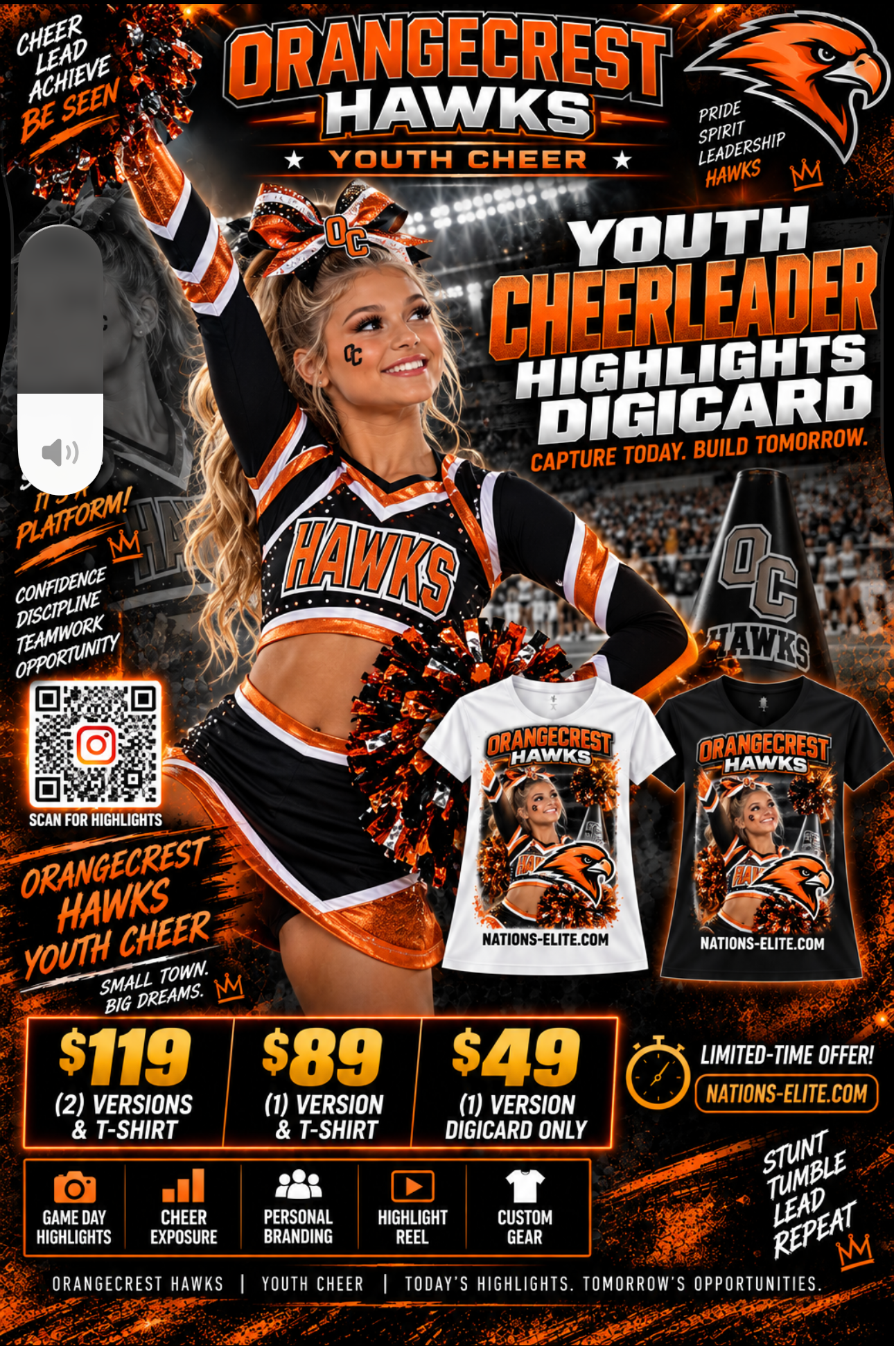 Nations Elite Orangecrest Hawks youth cheer DigiCard