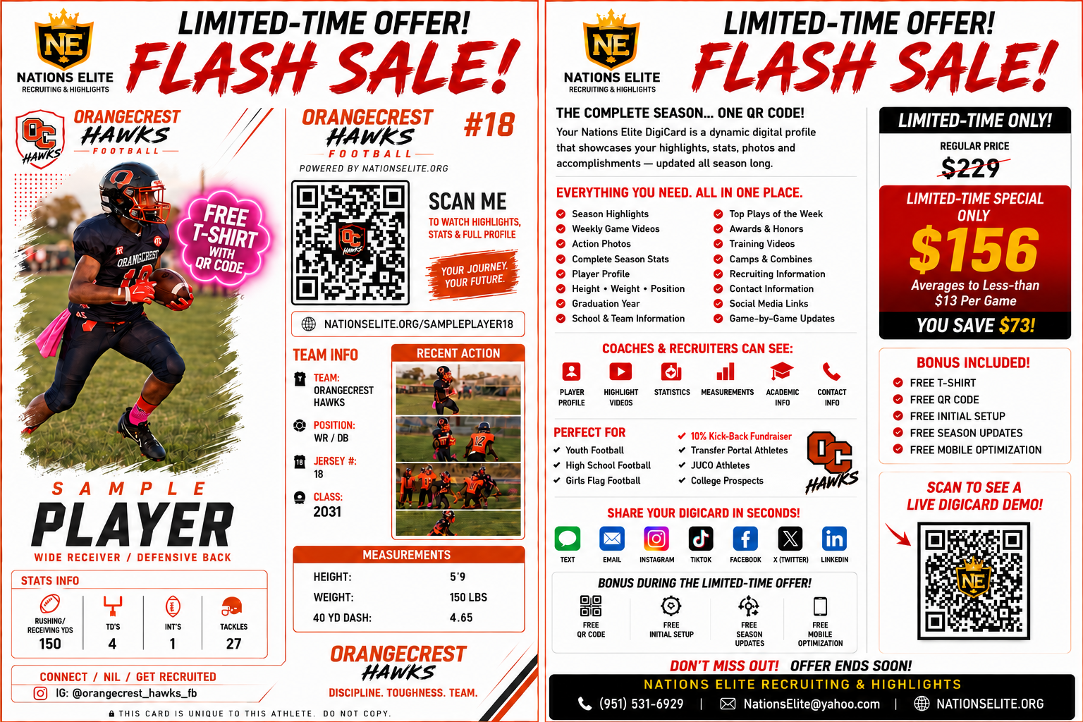 Nations Elite limited-time Highlights DigiCard offer and sample Orangecrest Hawks player profile