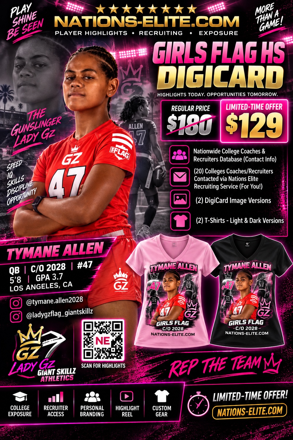 Tymane Allen High School Girls Flag Football Highlights DigiCard package